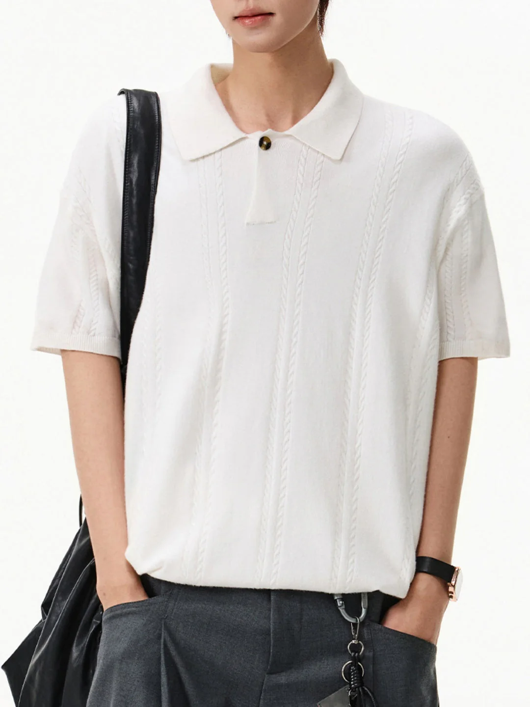 Twisted Dough Sticks Texture Loose-fit Polo Shirt - Image 3