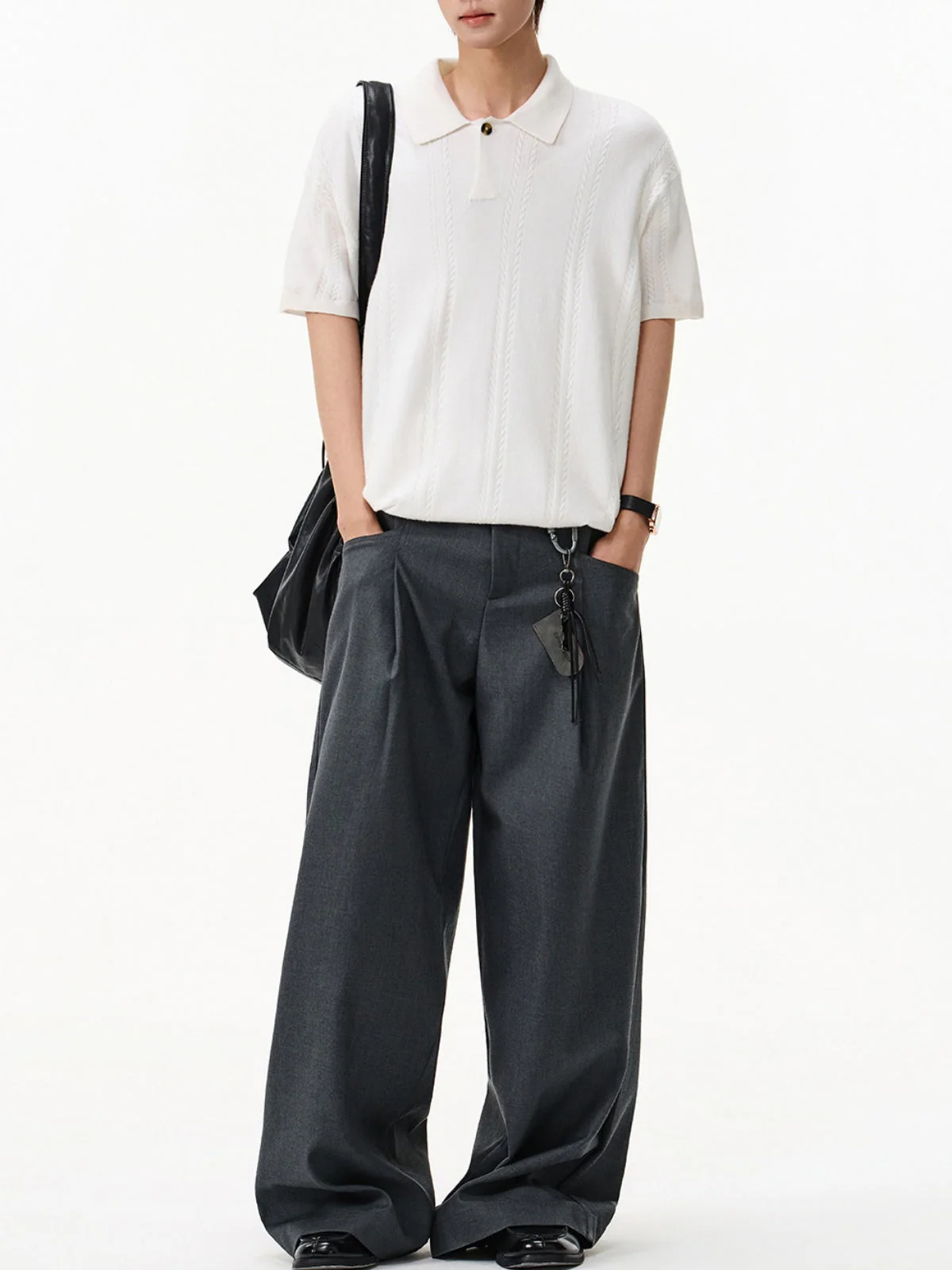Twisted Dough Sticks Texture Loose-fit Polo Shirt - Image 4