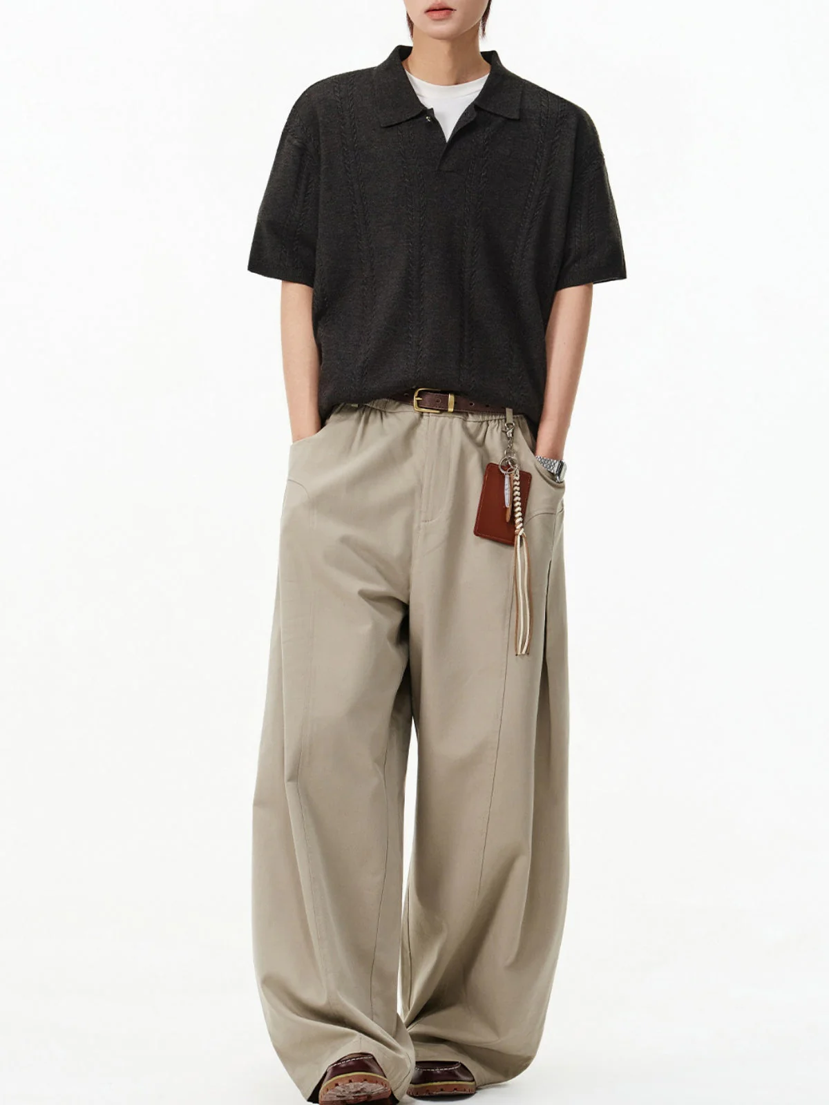 Twisted Dough Sticks Texture Loose-fit Polo Shirt - Image 6