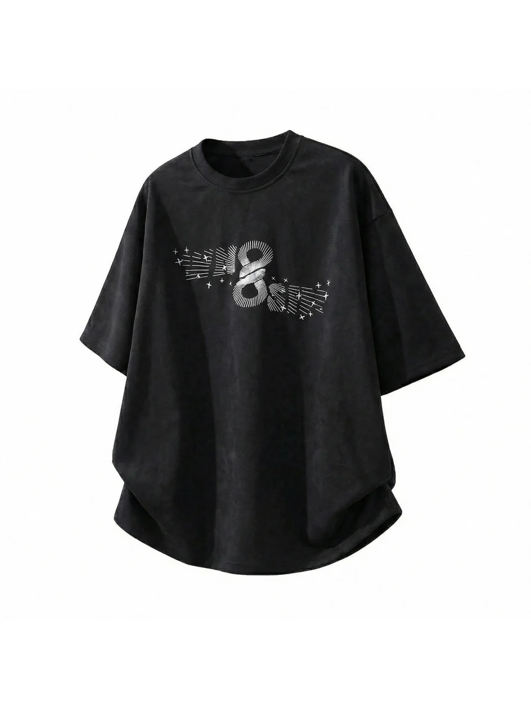Imitation Suede Color-blocked Printed Loose-fit T-shirts - Image 3