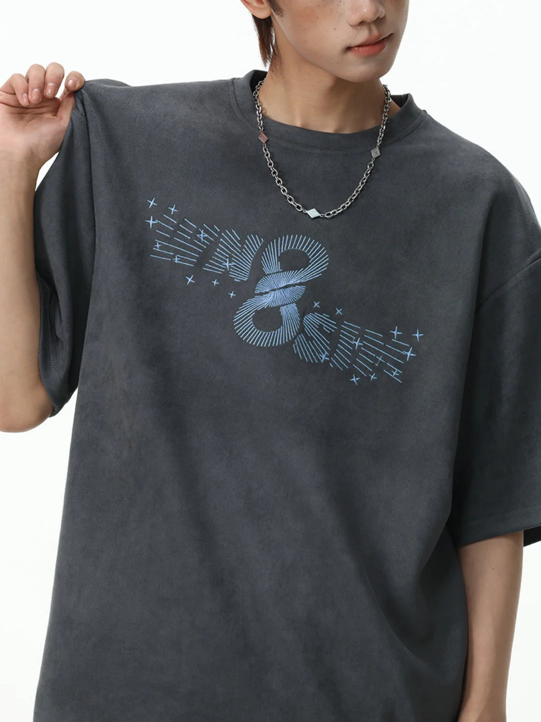 Imitation Suede Color-blocked Printed Loose-fit T-shirts - Image 4