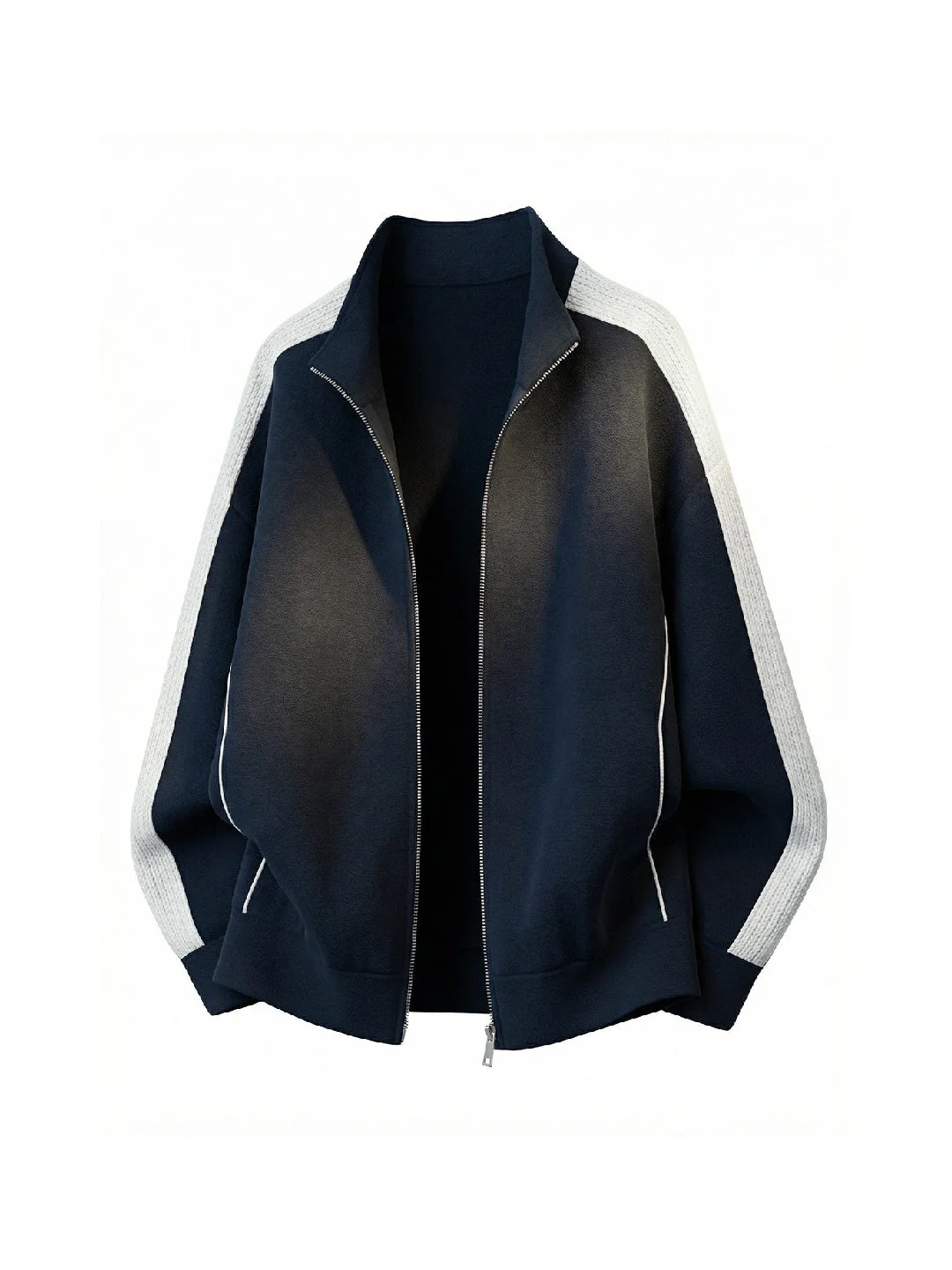 Color-blocked Raglan Sleeves Cardigan Sweatshirt - Image 3