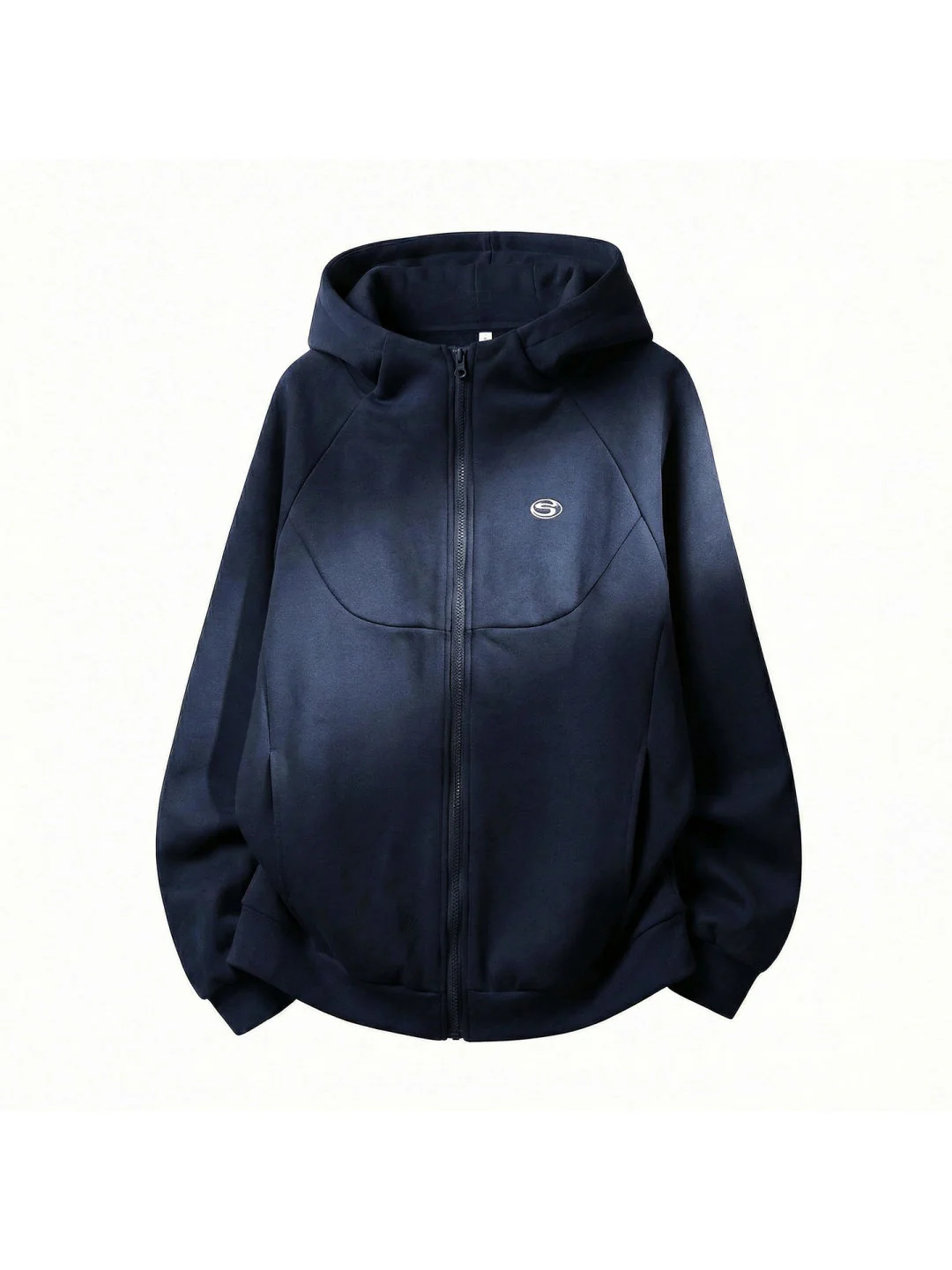 Boxy Color-blocked Embroidery Hoodies Cardigan - Image 4