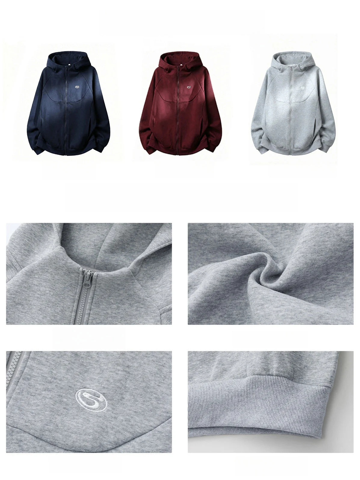 Boxy Color-blocked Embroidery Hoodies Cardigan - Image 6