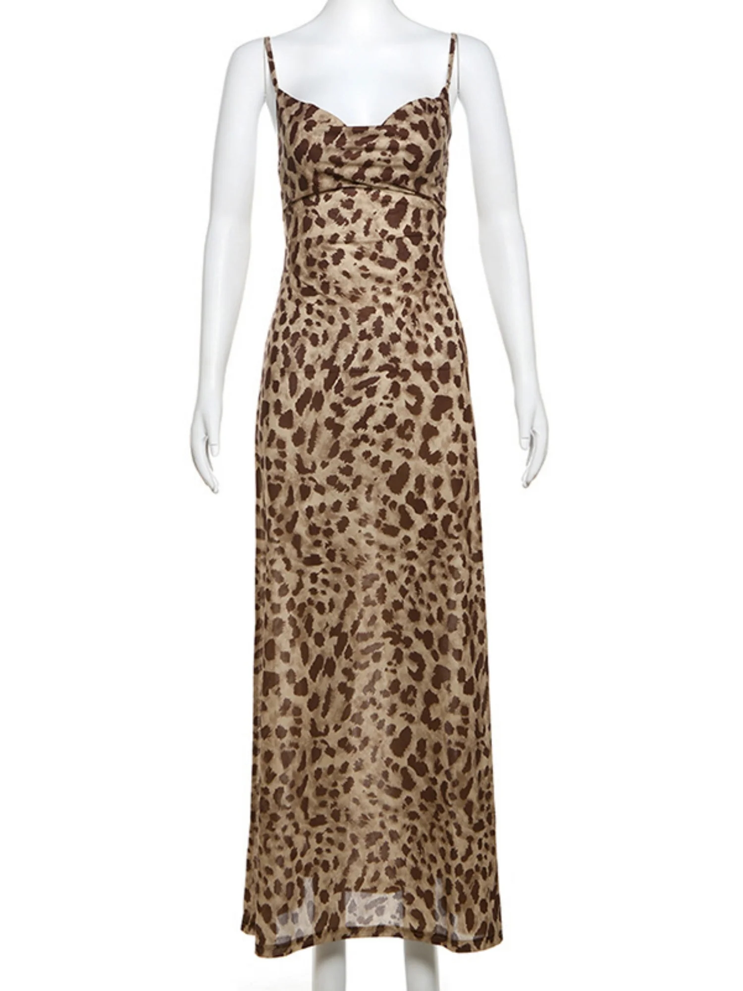 Leopard Print V-neck Backless Maxi Dresses - Image 5