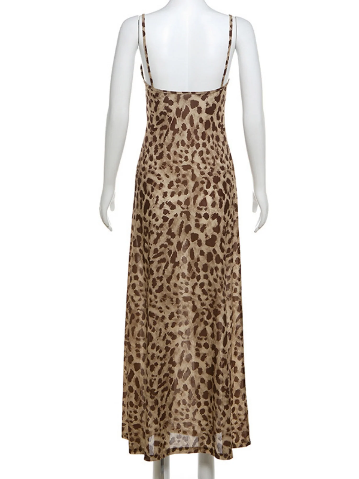 Leopard Print V-neck Backless Maxi Dresses - Image 6