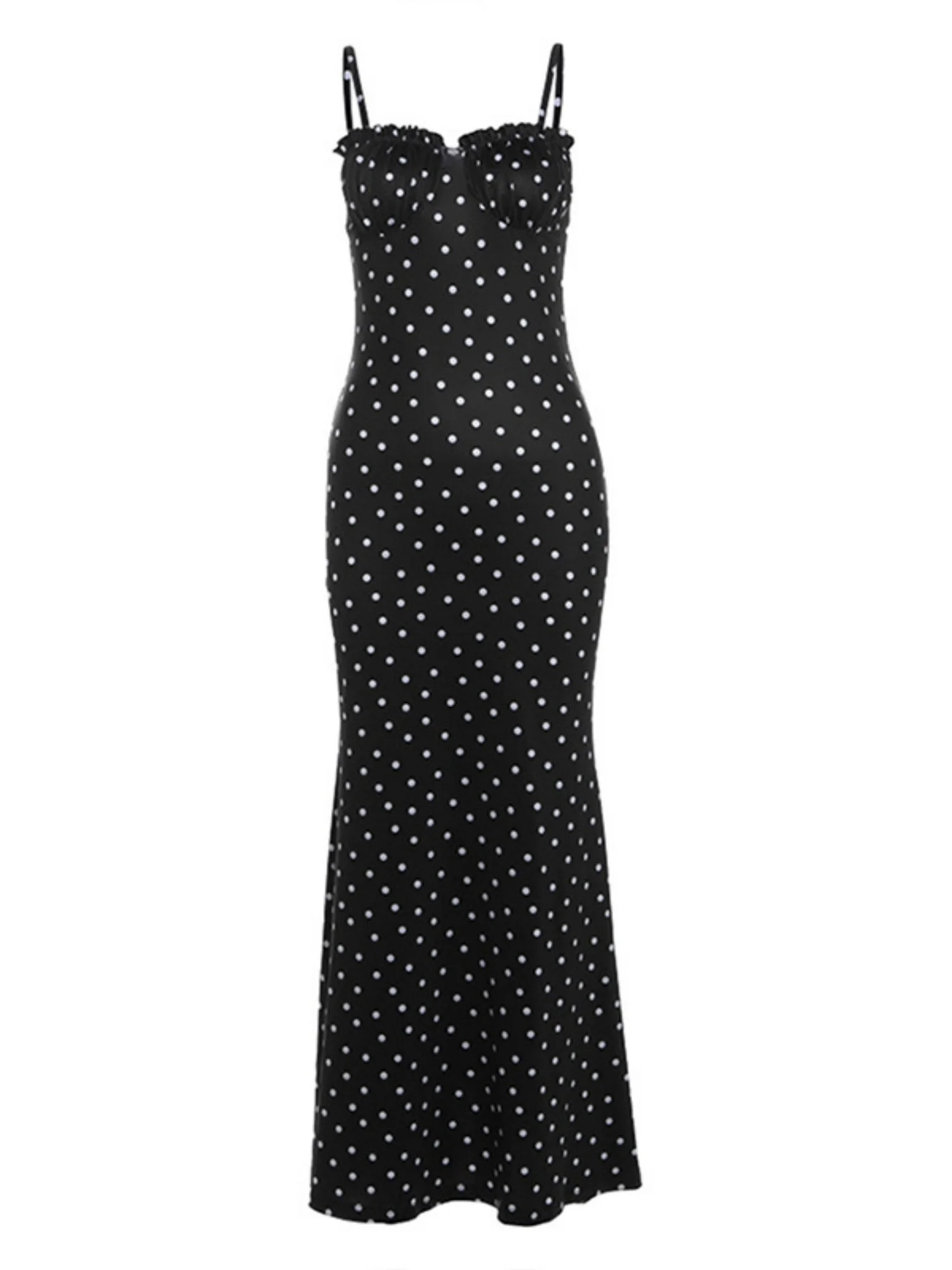 Polka Dots Spaghetti Strap Backless Bodycon Slimming Maxi Dresses - Image 5