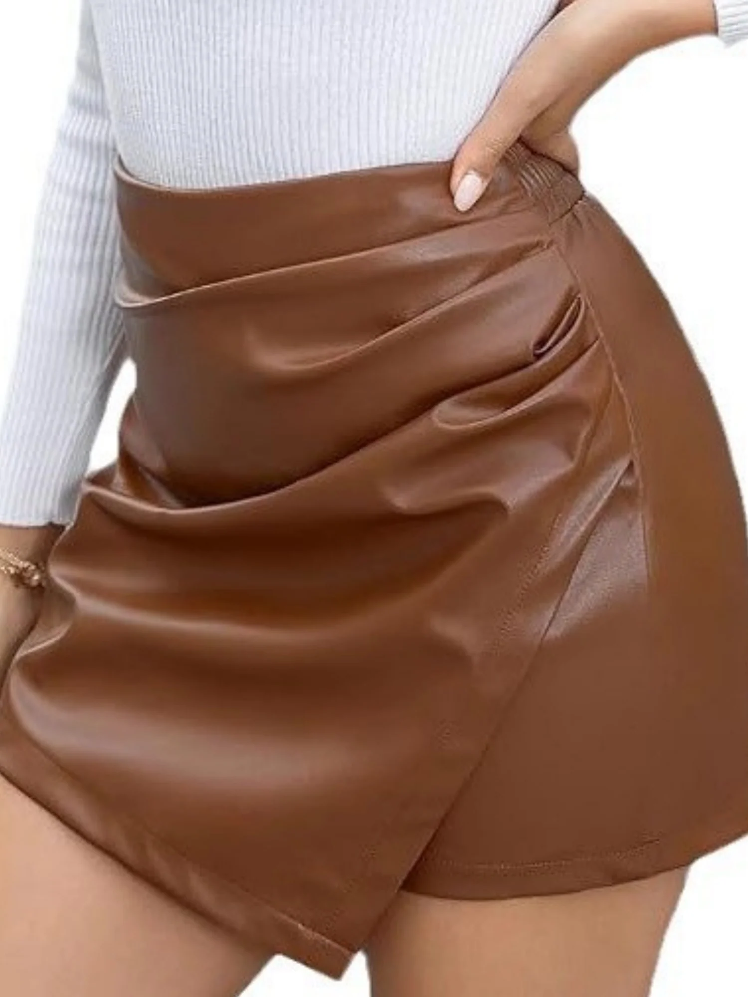PU Leather Patchwork Pleats Skirts - Image 9