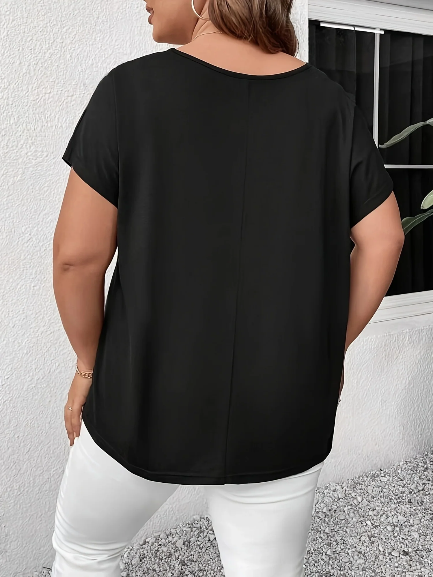 Hollow Out V-neck Cross Belt Short-sleeved T-shirt - Image 2