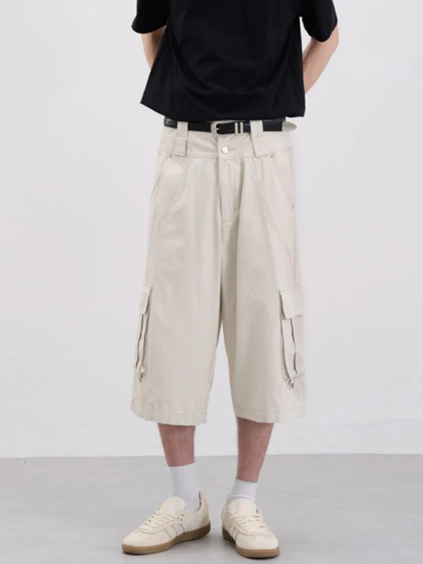 Double Waist Baggy Multiple Pockets Straight-fit Tooling 7 Points Shorts