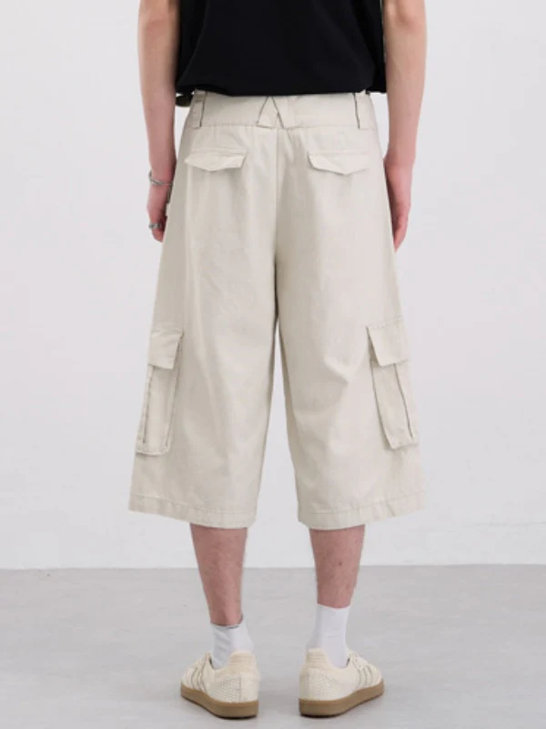 Double Waist Baggy Multiple Pockets Straight-fit Tooling 7 Points Shorts - Image 3