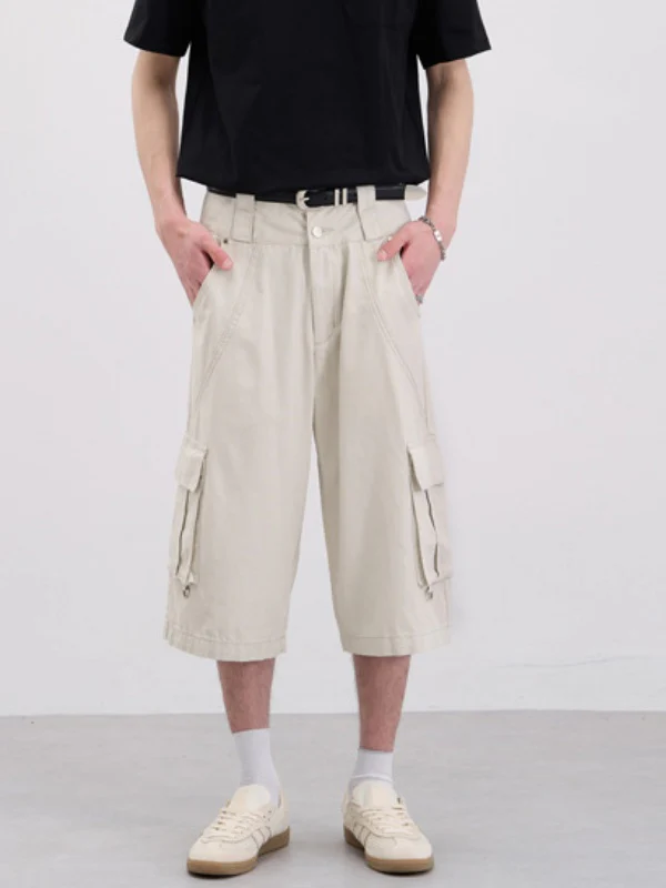 Double Waist Baggy Multiple Pockets Straight-fit Tooling 7 Points Shorts - Image 4