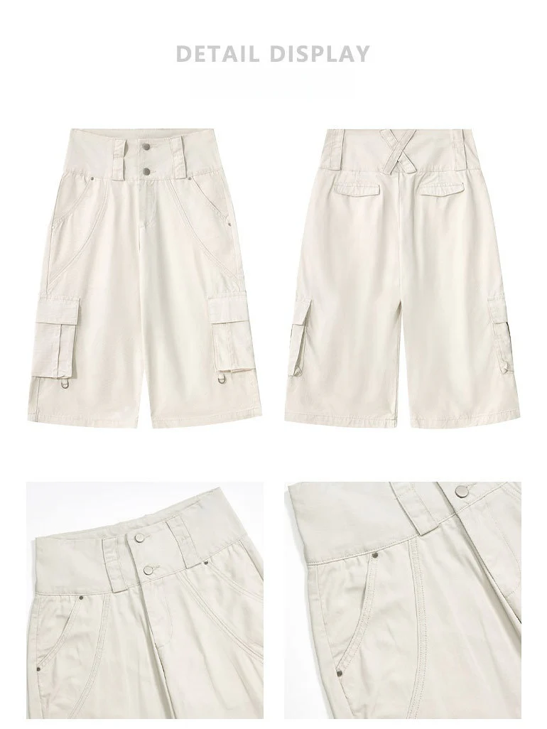 Double Waist Baggy Multiple Pockets Straight-fit Tooling 7 Points Shorts - Image 5