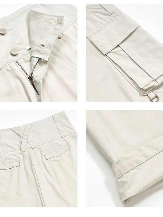 Double Waist Baggy Multiple Pockets Straight-fit Tooling 7 Points Shorts - Image 6