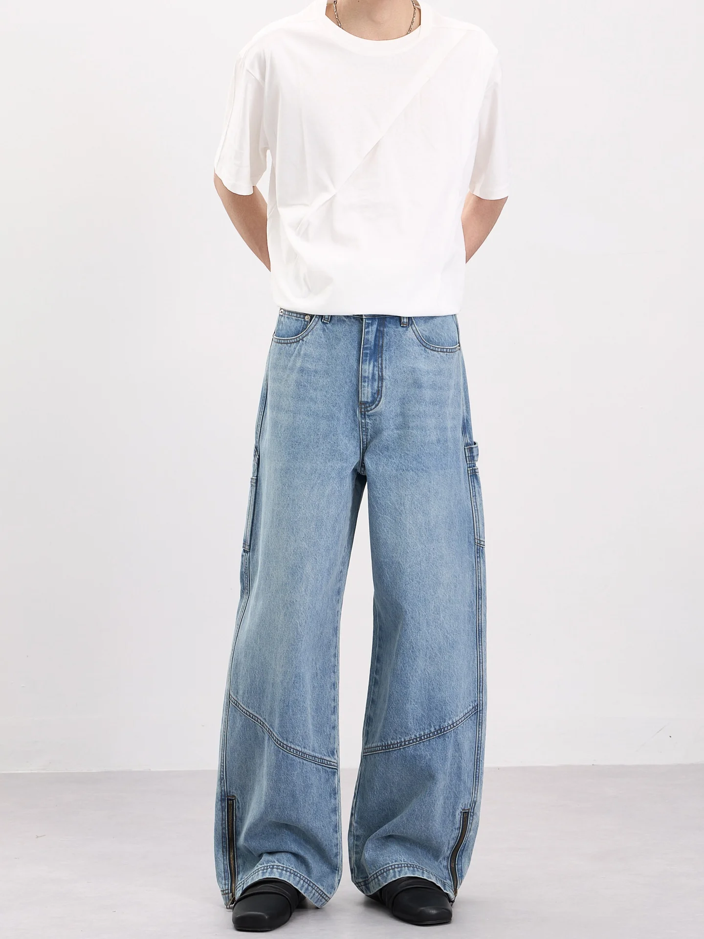 Slit Loose-fit Work Clothes Straight-fit Jeans