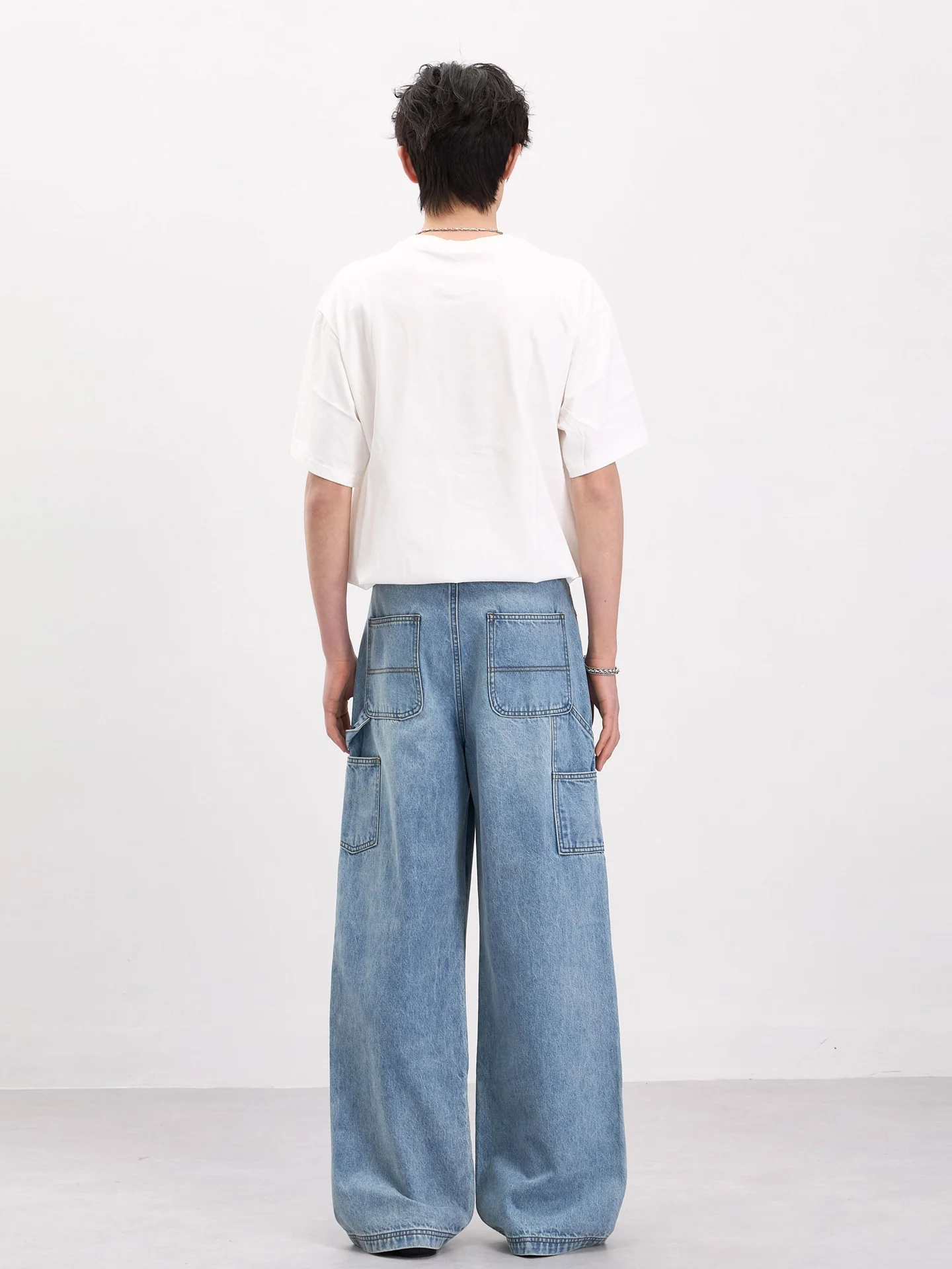 Slit Loose-fit Work Clothes Straight-fit Jeans - Image 2