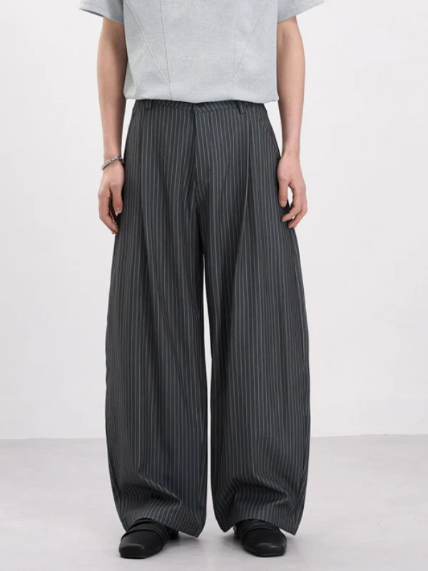 Old Money Style Pleated Stripes Machete Baggy Dress Pants Pants - Image 2