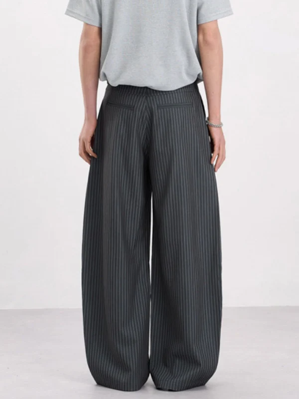 Old Money Style Pleated Stripes Machete Baggy Dress Pants Pants - Image 4