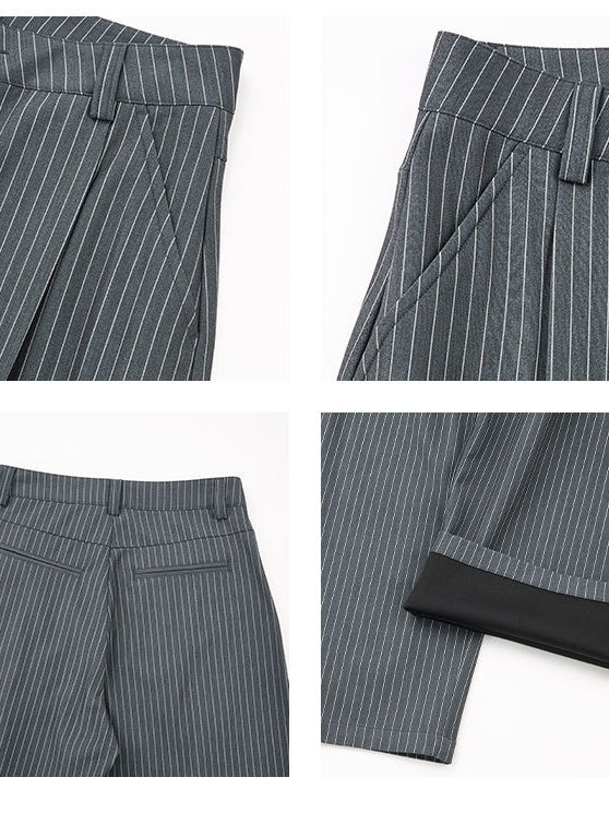 Old Money Style Pleated Stripes Machete Baggy Dress Pants Pants - Image 5