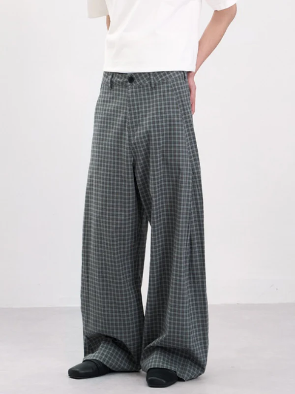 Old Money Style Pleated Plaid Dress Pants Pants