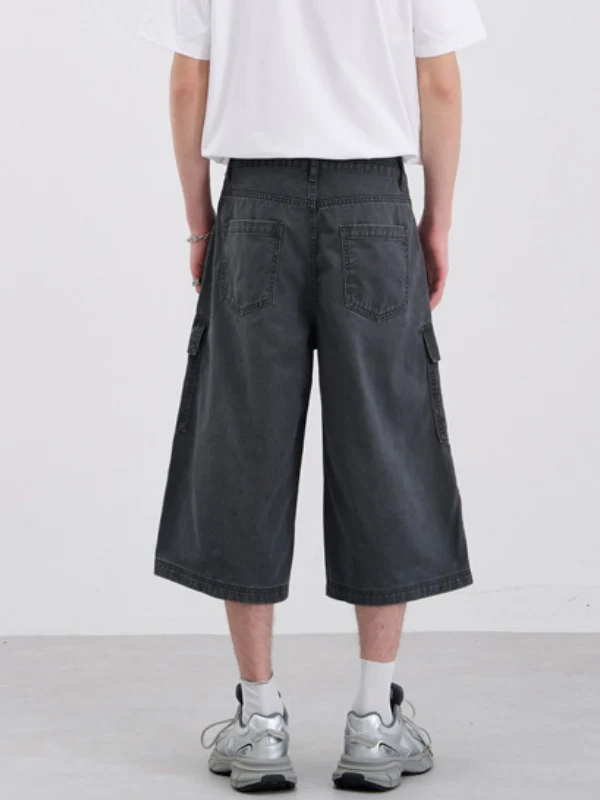 Washed Pleated Multiple Pockets Tooling Baggy 7 Points Shorts - Image 4