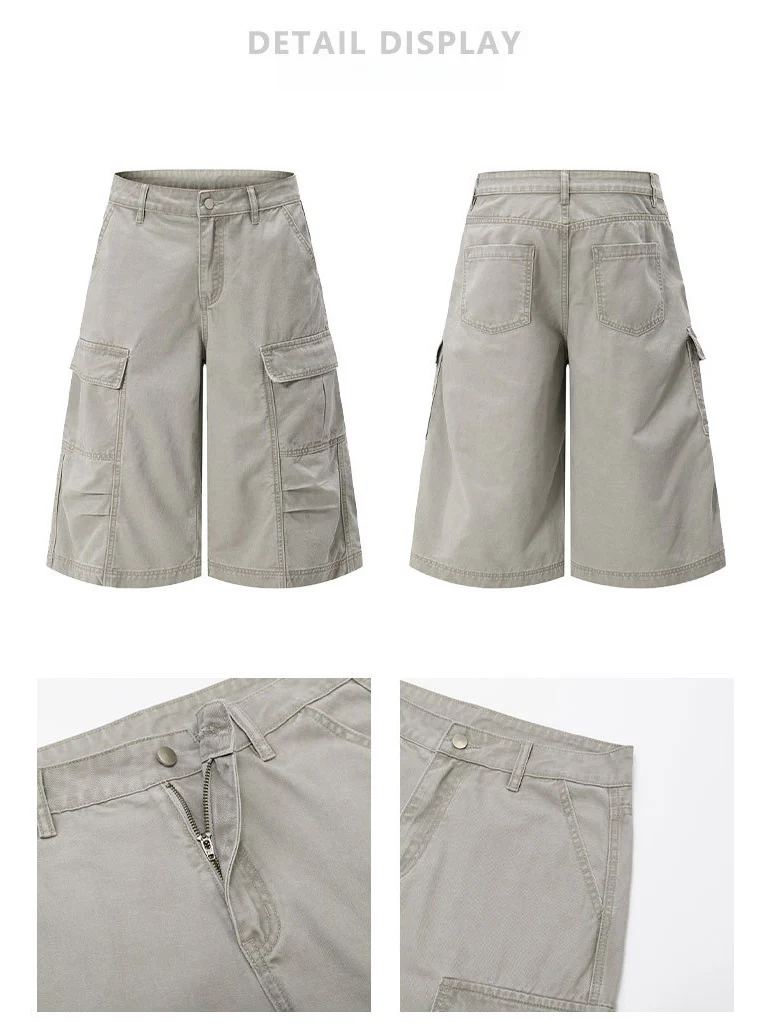 Washed Pleated Multiple Pockets Tooling Baggy 7 Points Shorts - Image 6
