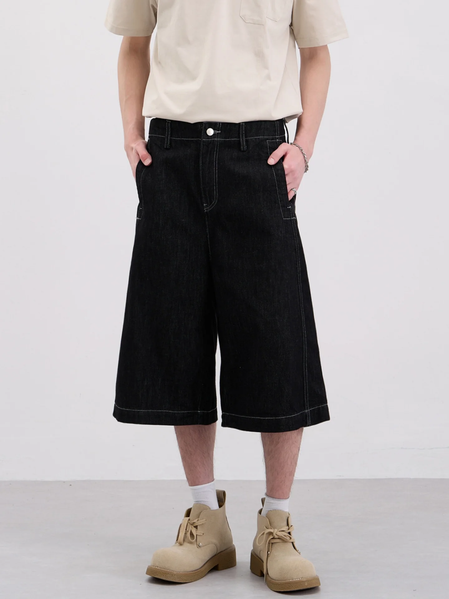 Washed Denim 7 Points Shorts - Image 4