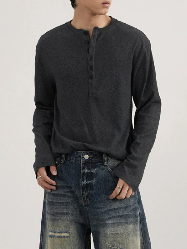 Retro Henry Collar Boxy T-shirts - Image 4