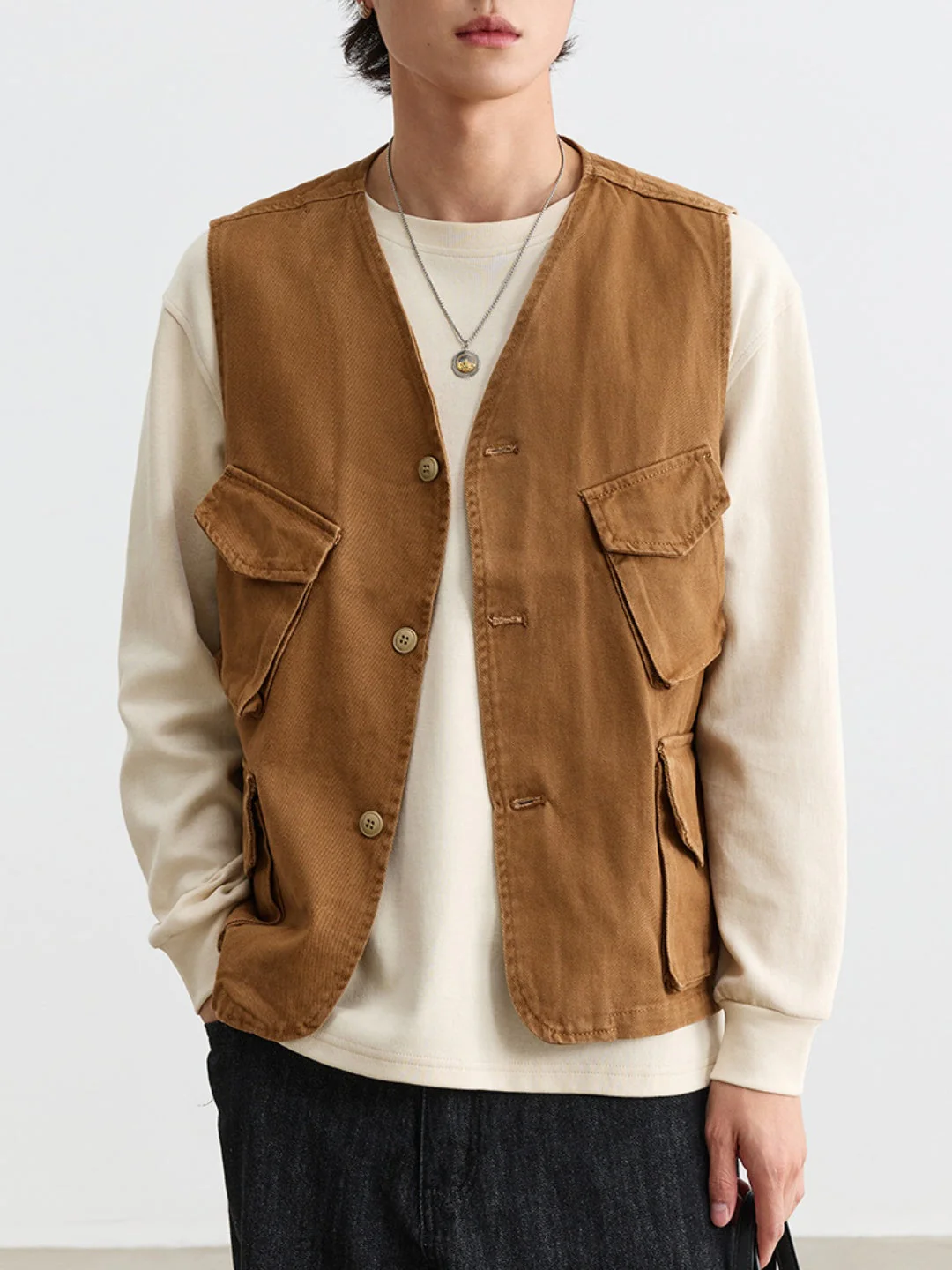 Distressed Washed Multiple Pockets Tooling Vests - Image 3