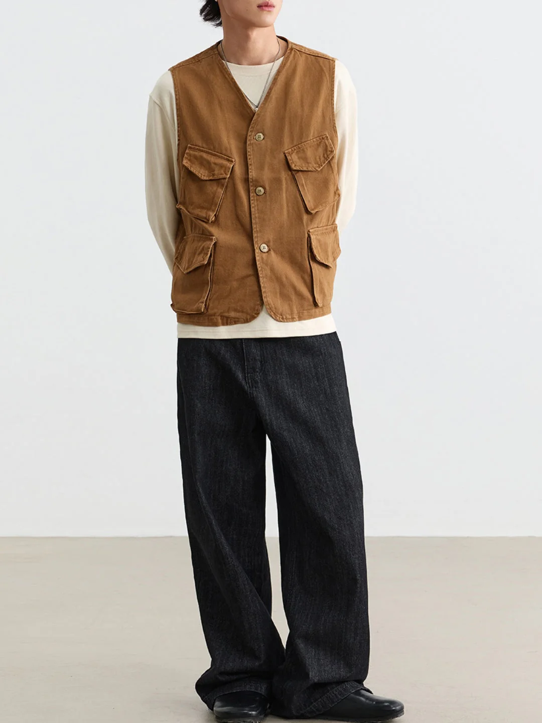 Distressed Washed Multiple Pockets Tooling Vests - Image 4