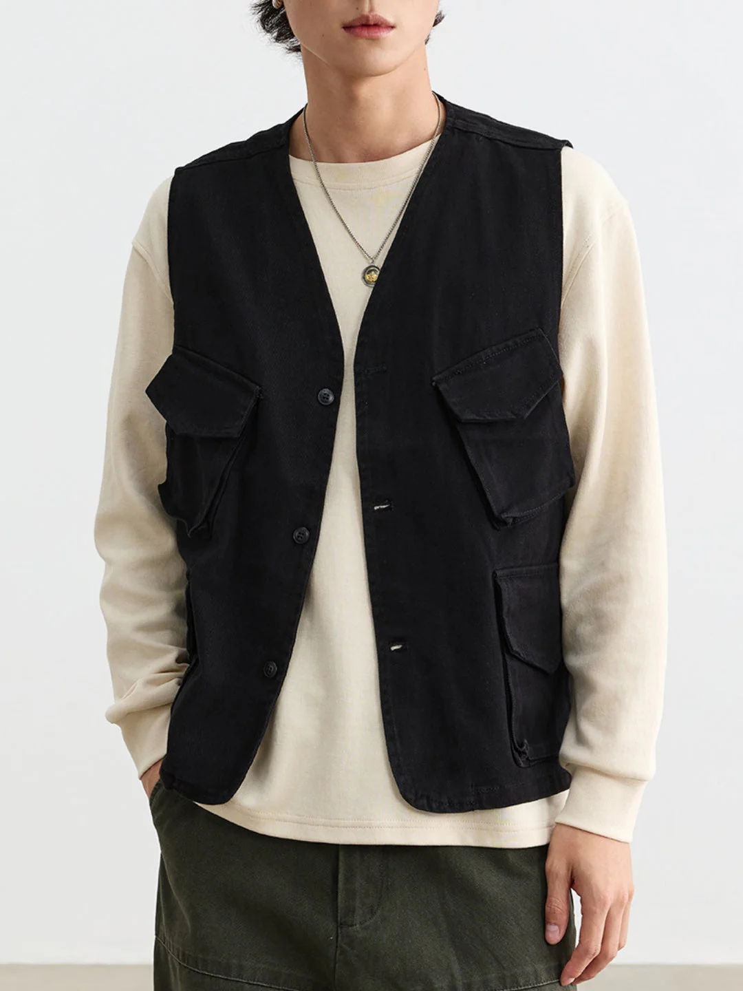 Distressed Washed Multiple Pockets Tooling Vests - Image 5