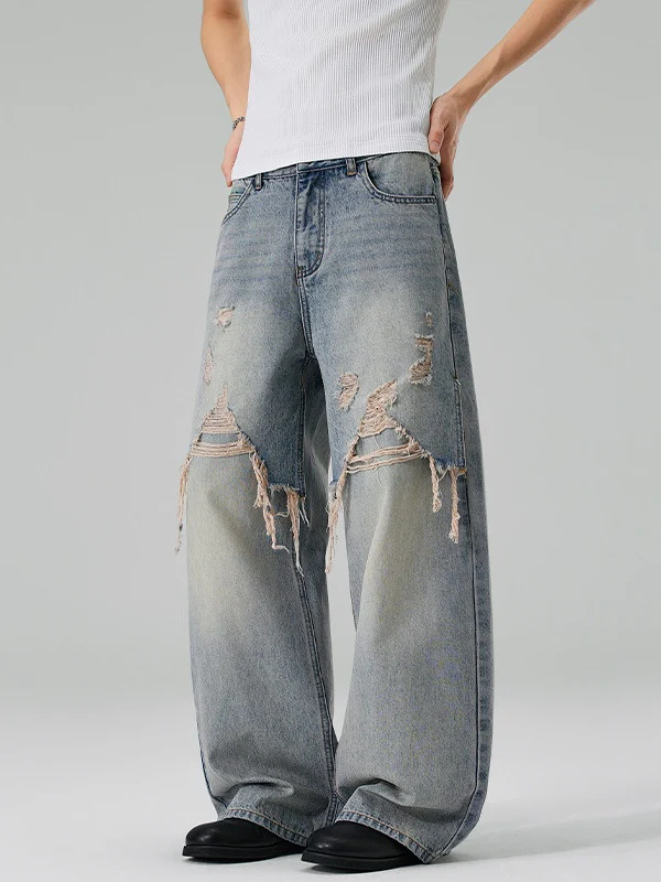 Patchwork Hole Rough Edges Jeans - Image 3