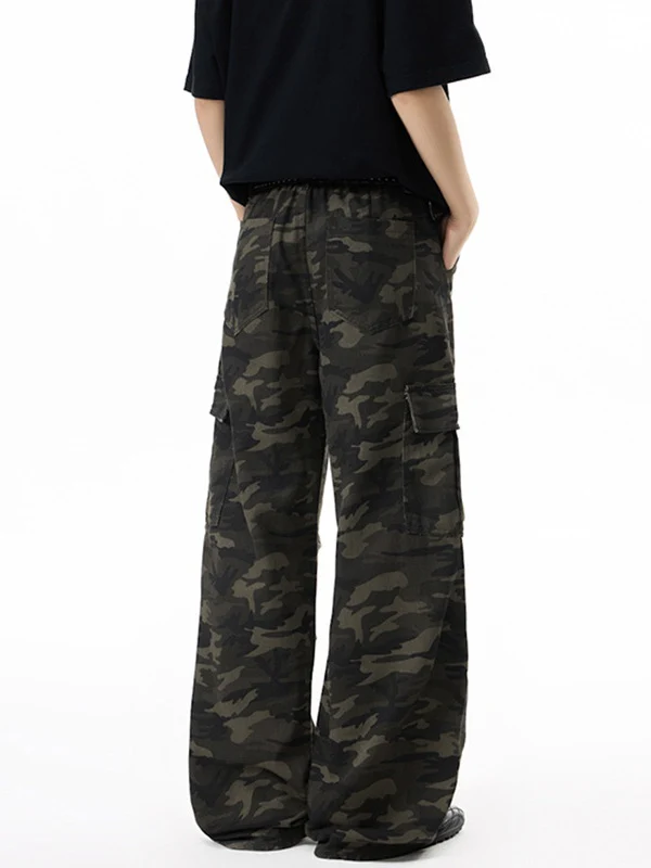 Retro Printed Camouflage Cargo Trousers - Image 4