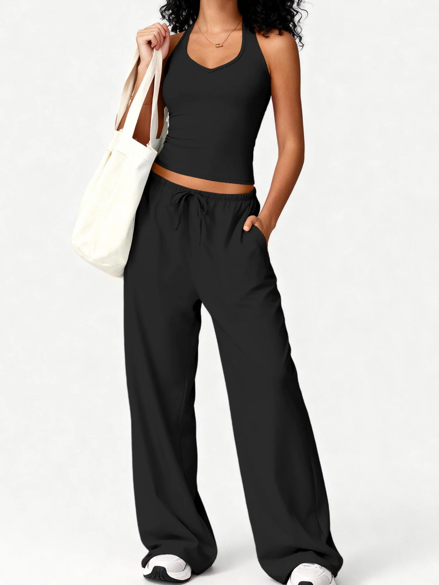 Quick-drying Halter Top Bodycon Trousers Exercise Yoga 2-piece Sets - Image 5