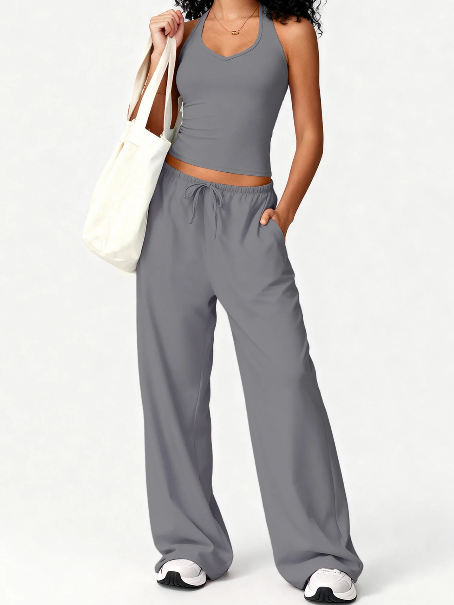 Quick-drying Halter Top Bodycon Trousers Exercise Yoga 2-piece Sets - Image 9