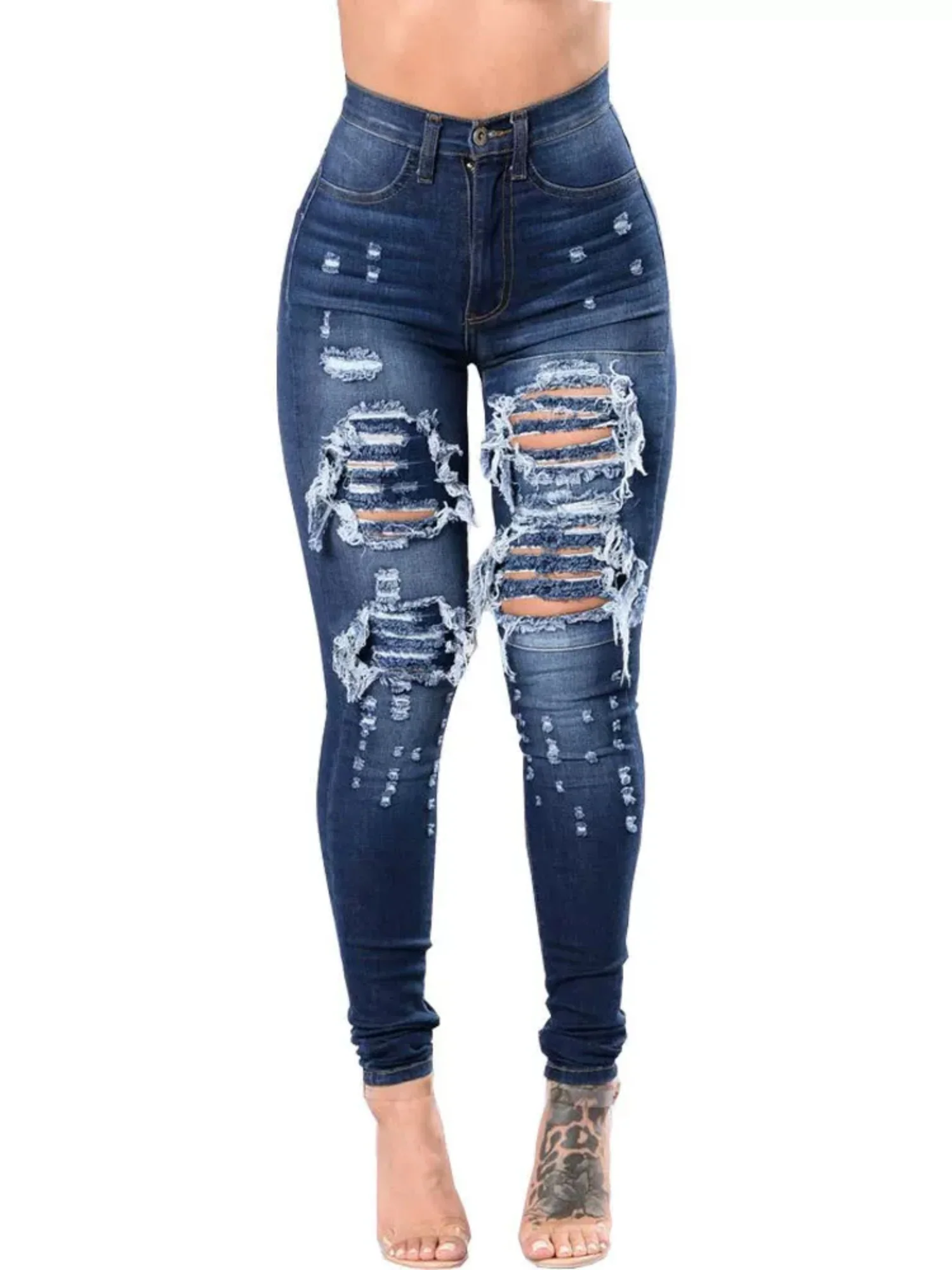 Hole Stretch Slimming Pencil Pants Jeans - Image 4
