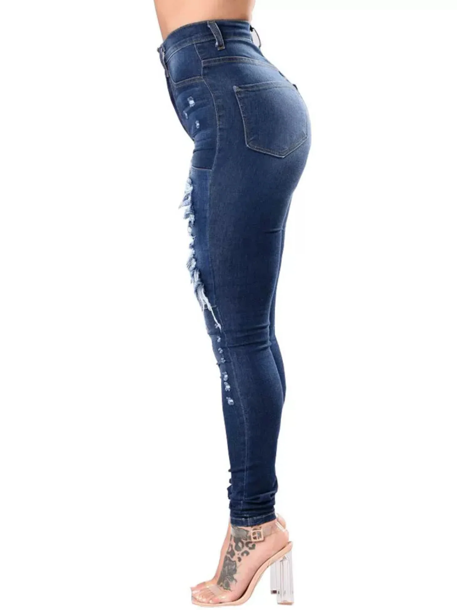 Hole Stretch Slimming Pencil Pants Jeans - Image 5