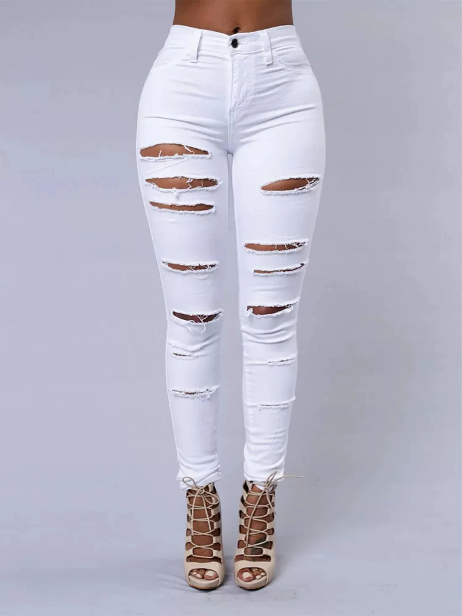 Hole Stretch Slimming Pencil Pants Jeans