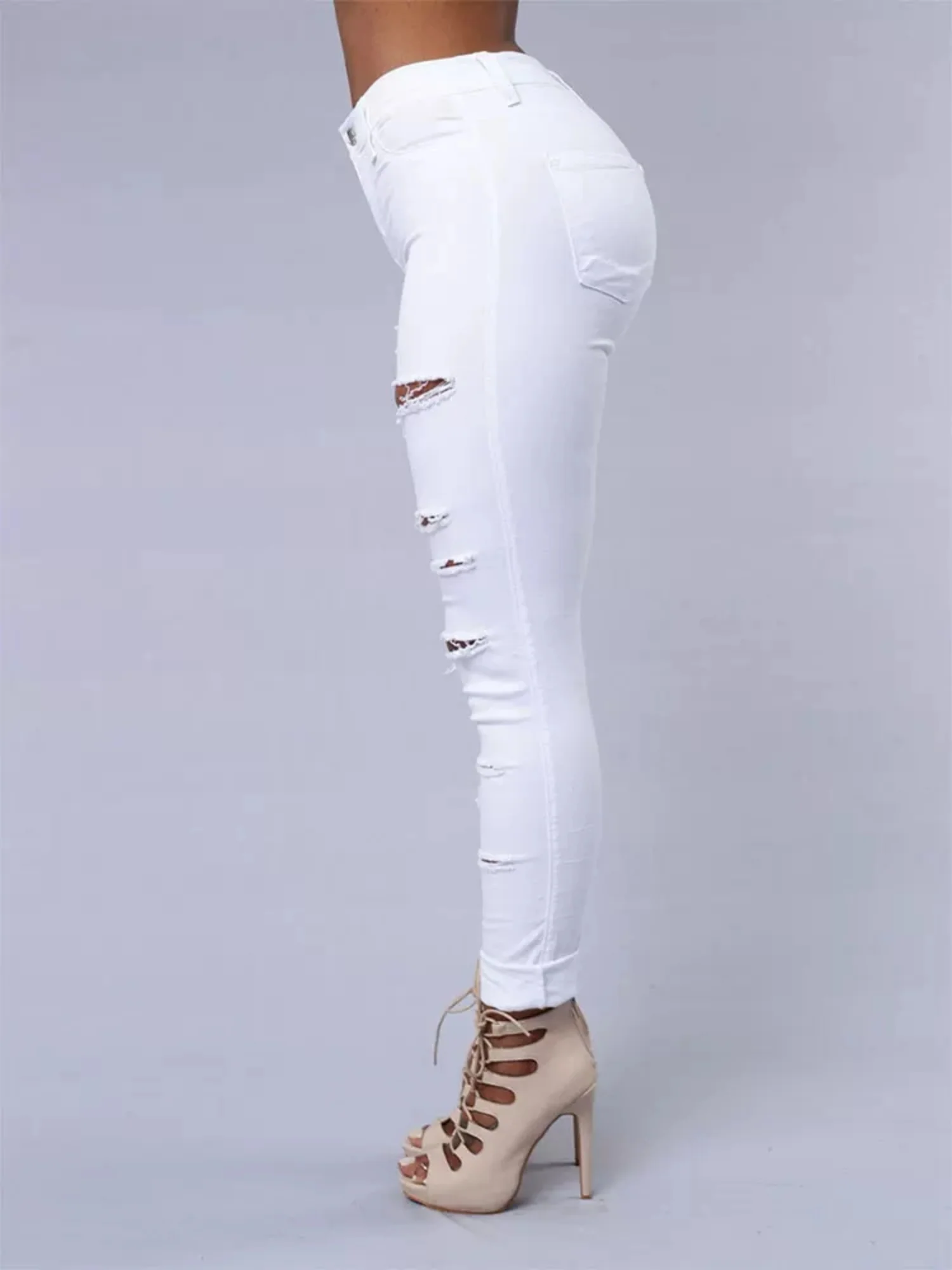 Hole Stretch Slimming Pencil Pants Jeans - Image 2