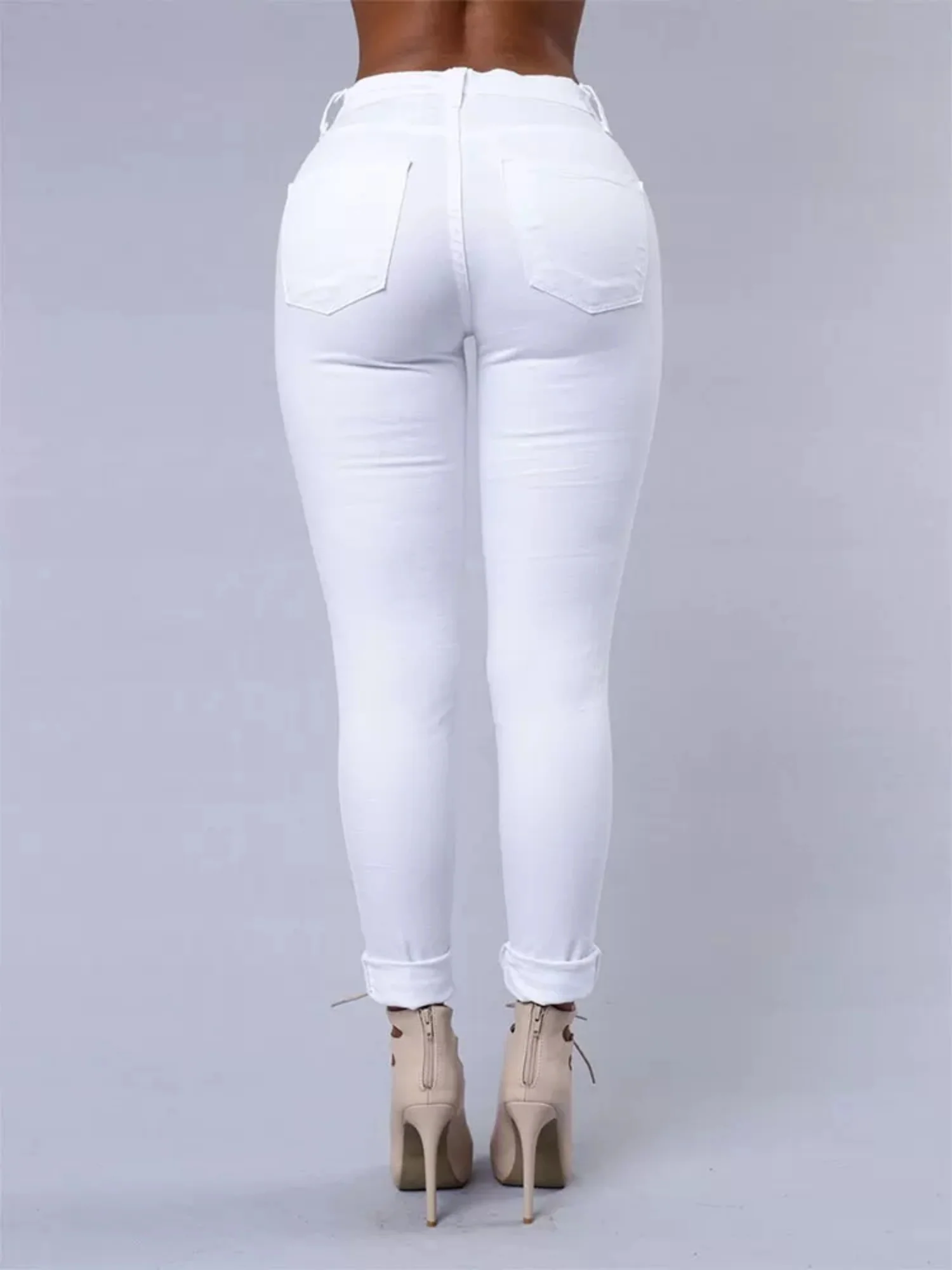 Hole Stretch Slimming Pencil Pants Jeans - Image 3