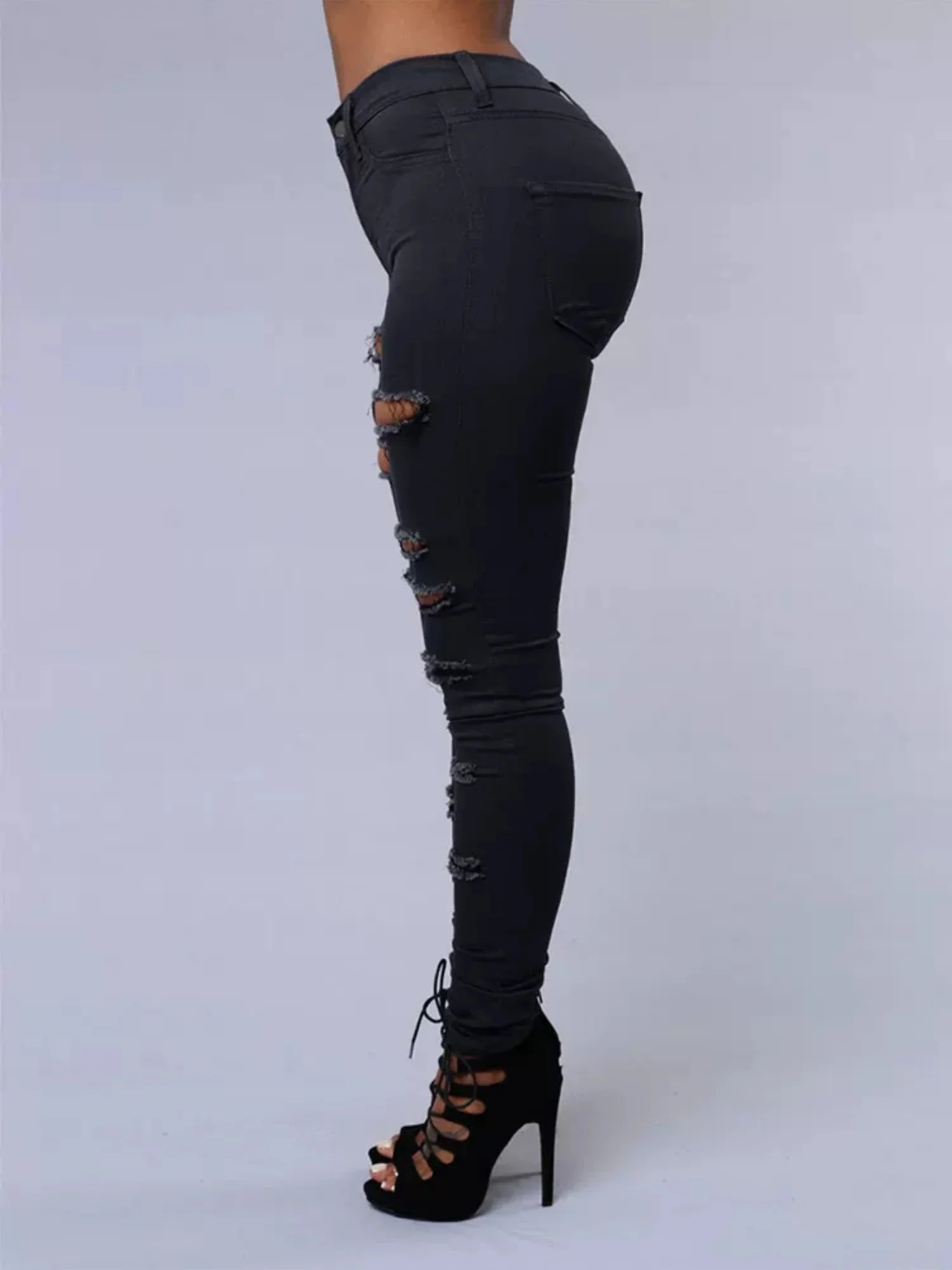 Hole Stretch Slimming Pencil Pants Jeans - Image 5