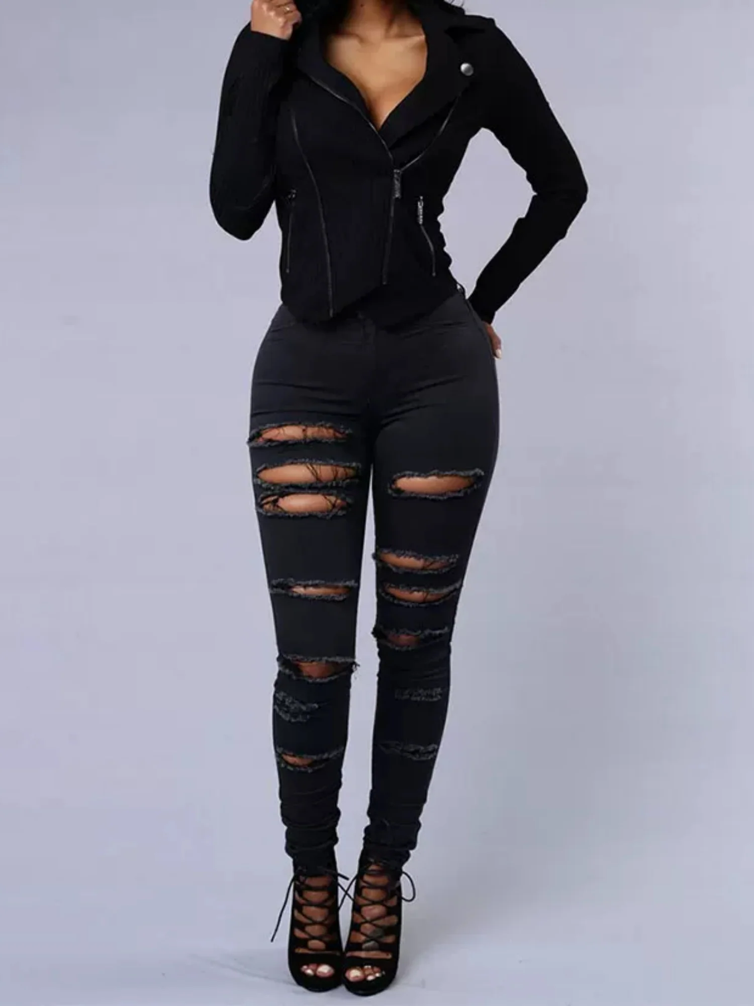 Hole Stretch Slimming Pencil Pants Jeans - Image 7
