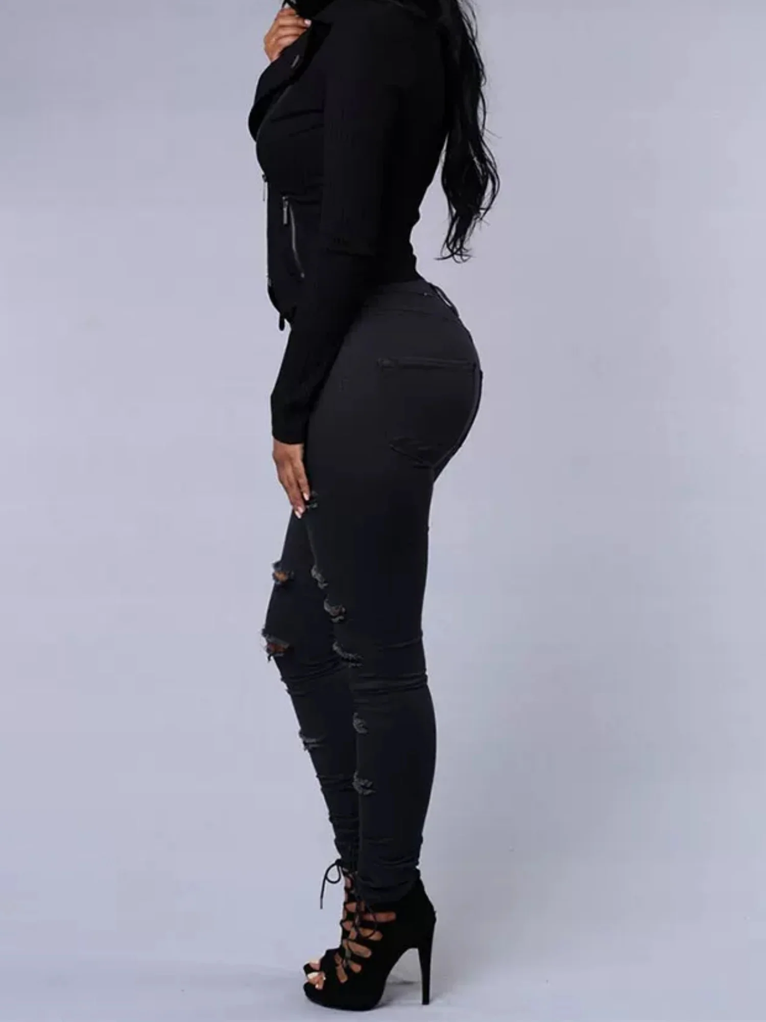 Hole Stretch Slimming Pencil Pants Jeans - Image 8
