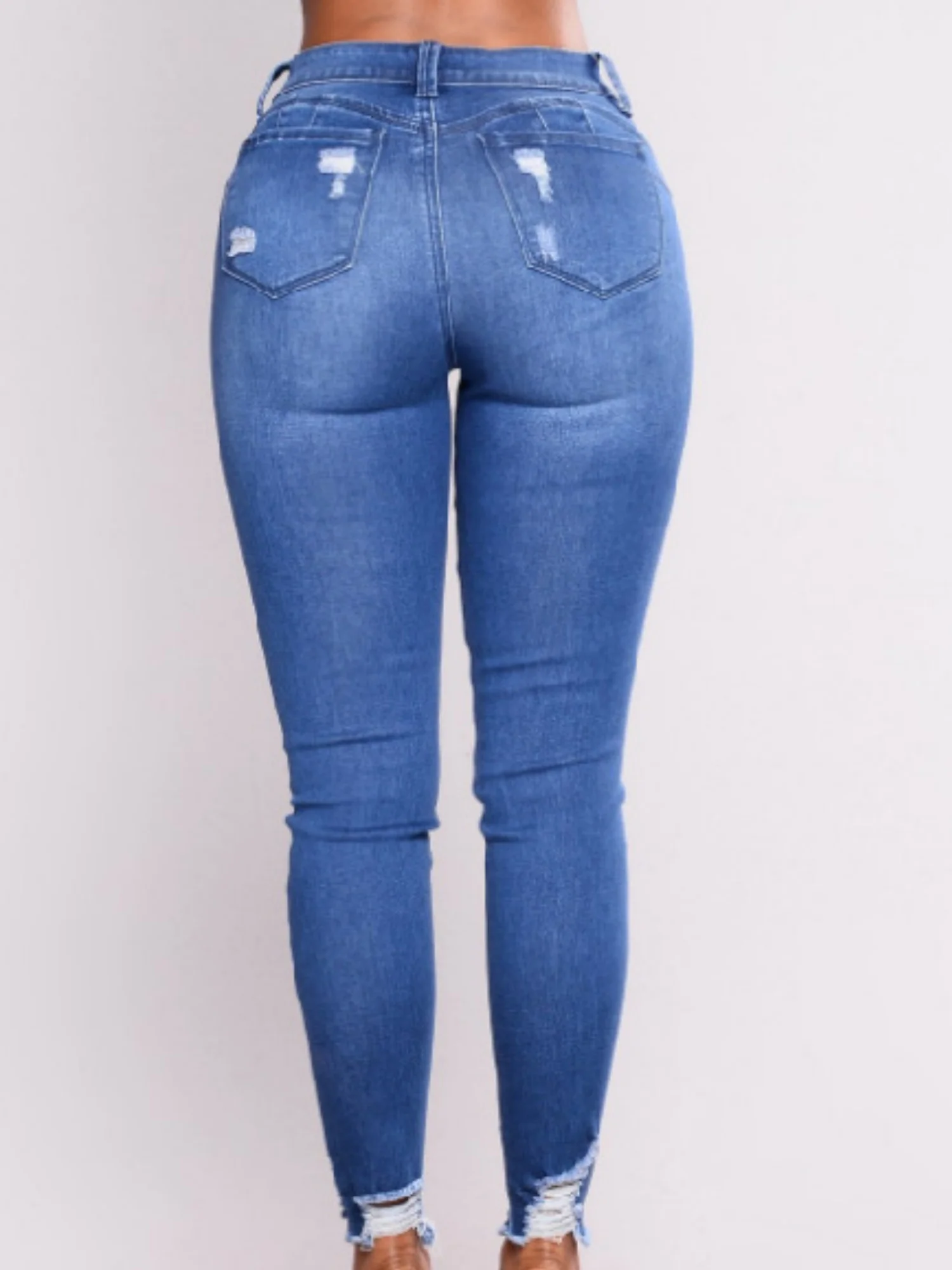 Washed Hole Stretch High-waisted And Slimming Pencil Pants Jeans - Image 3