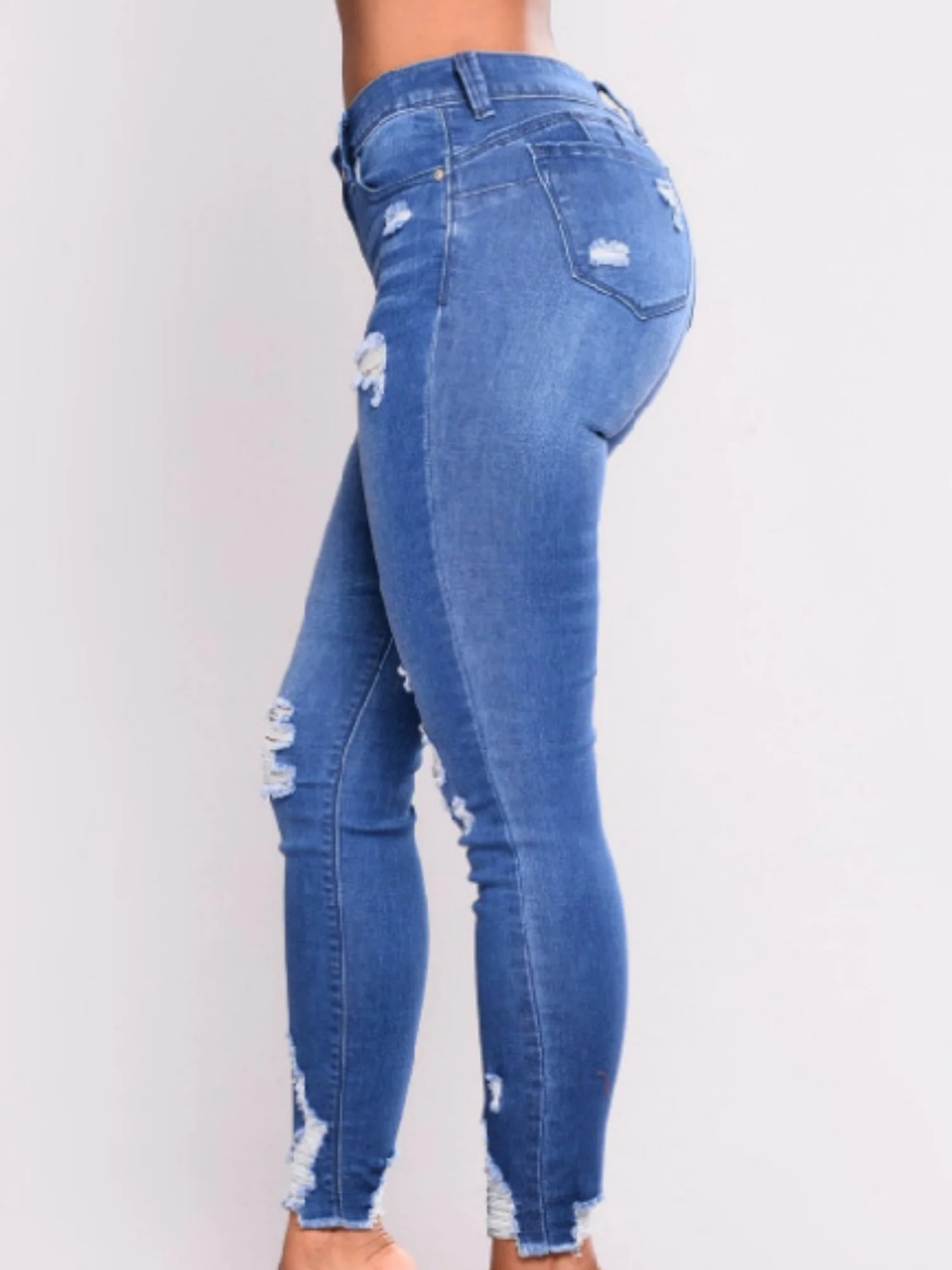 Washed Hole Stretch High-waisted And Slimming Pencil Pants Jeans - Image 4