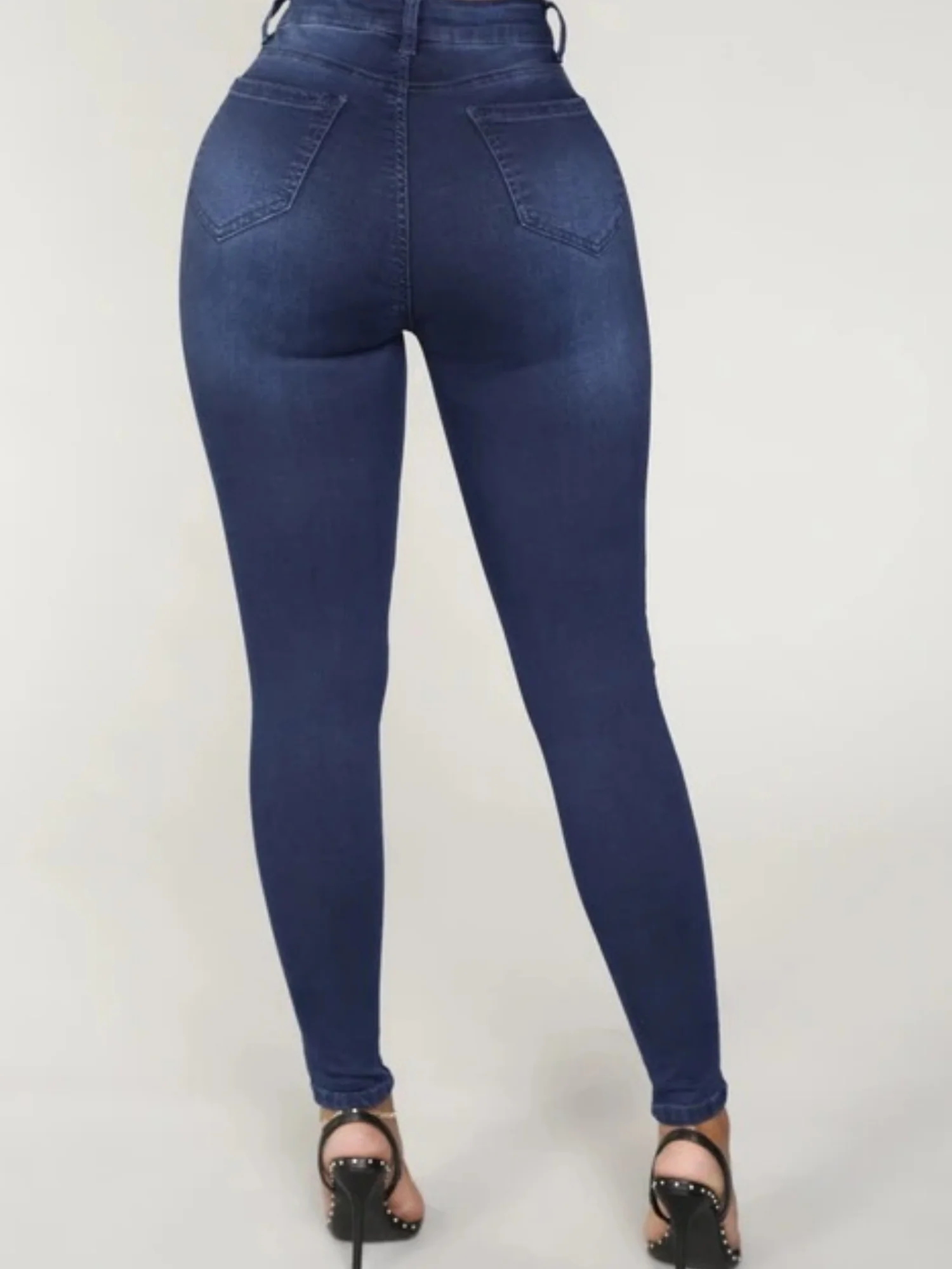 Washed Stretch Slimming Pencil Pants Jeans - Image 3