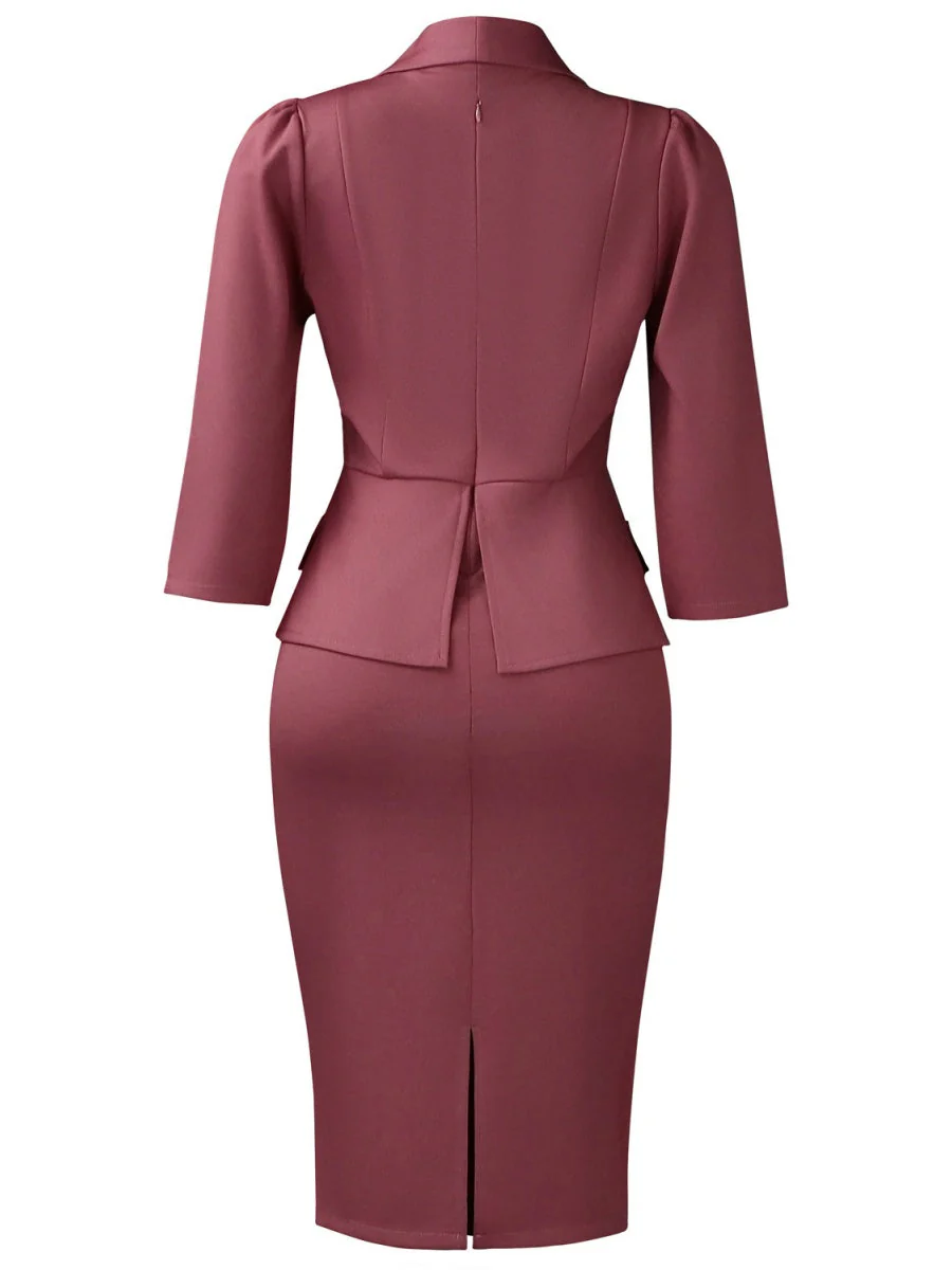 Large Lapel Three-quarter Sleeves Commuting Hip-hugging Midi Dresses - Image 7