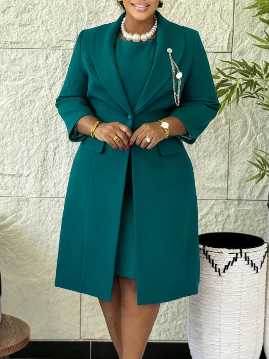 Slim Fit Long Suit Jacket Suspender Skirt 2-piece Sets - Image 2