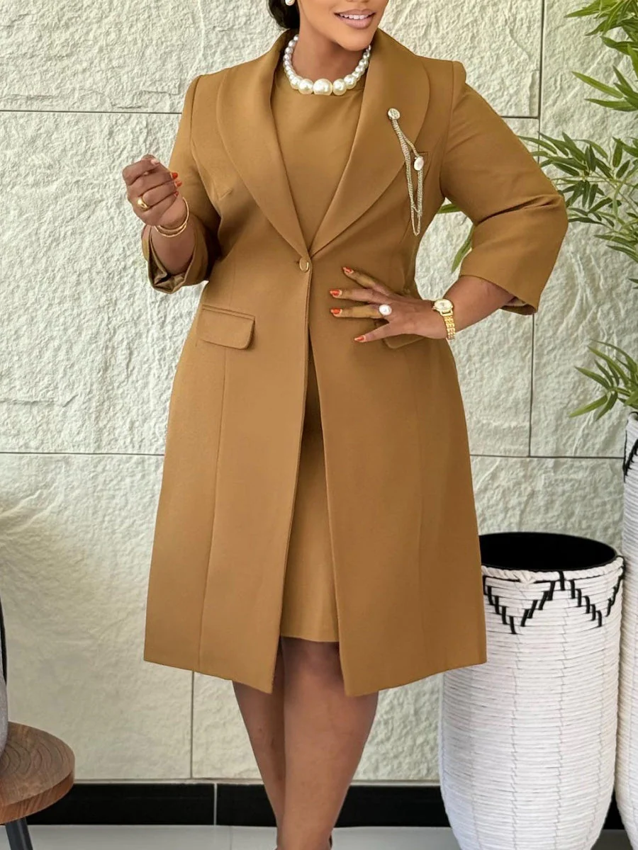 Slim Fit Long Suit Jacket Suspender Skirt 2-piece Sets - Image 3
