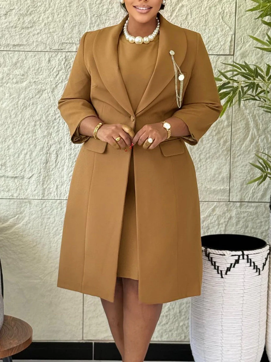 Slim Fit Long Suit Jacket Suspender Skirt 2-piece Sets - Image 4